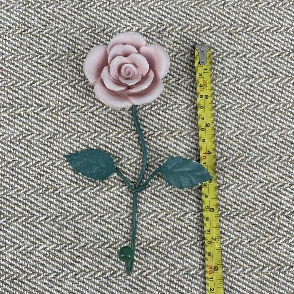 Pink Enameled Rose Wall Hook Shabby Chic French Country Cottagecore 8'